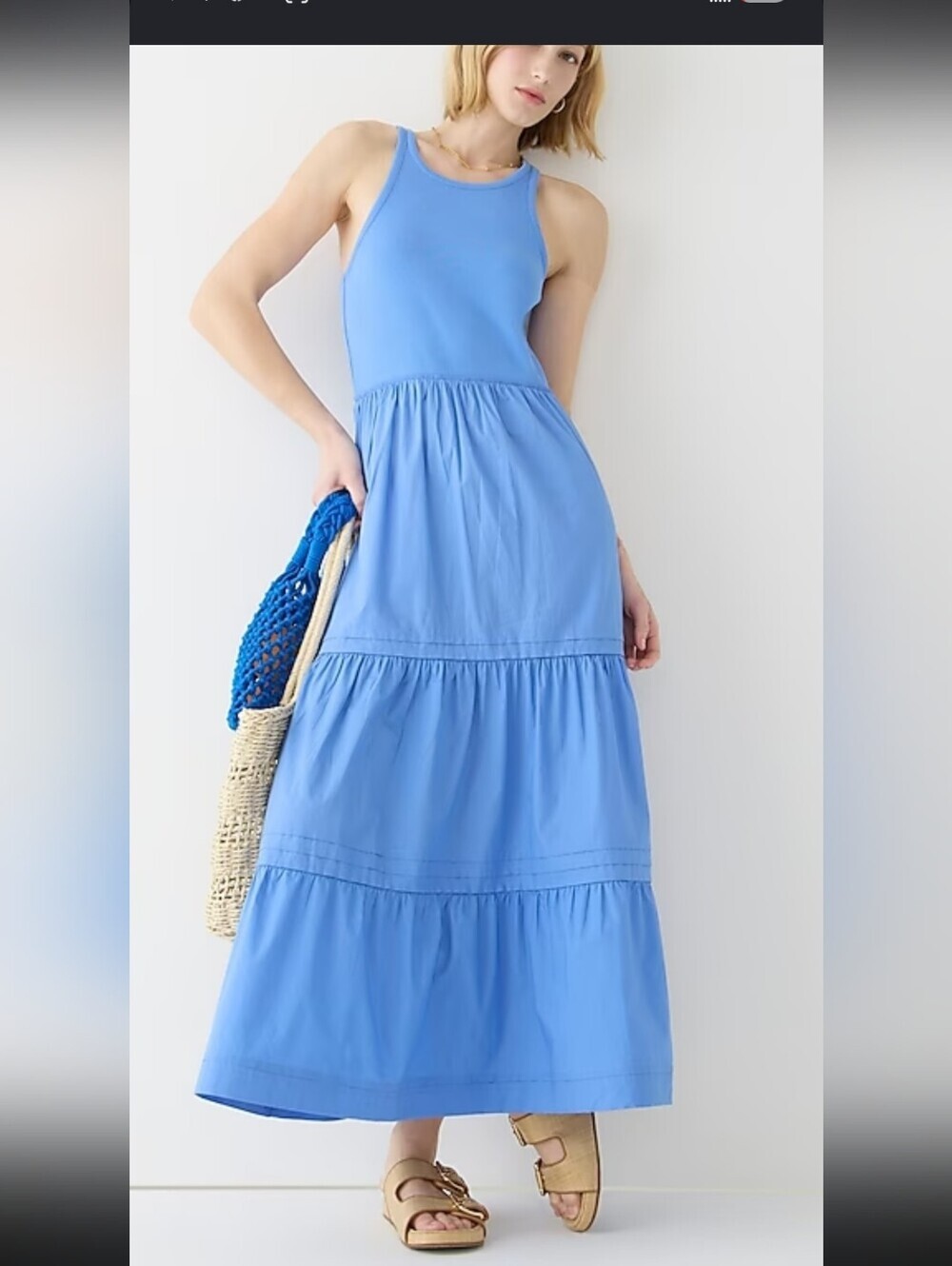 J. Crew Sky Blue Sleeveless Tiered Maxi Dress. Size M